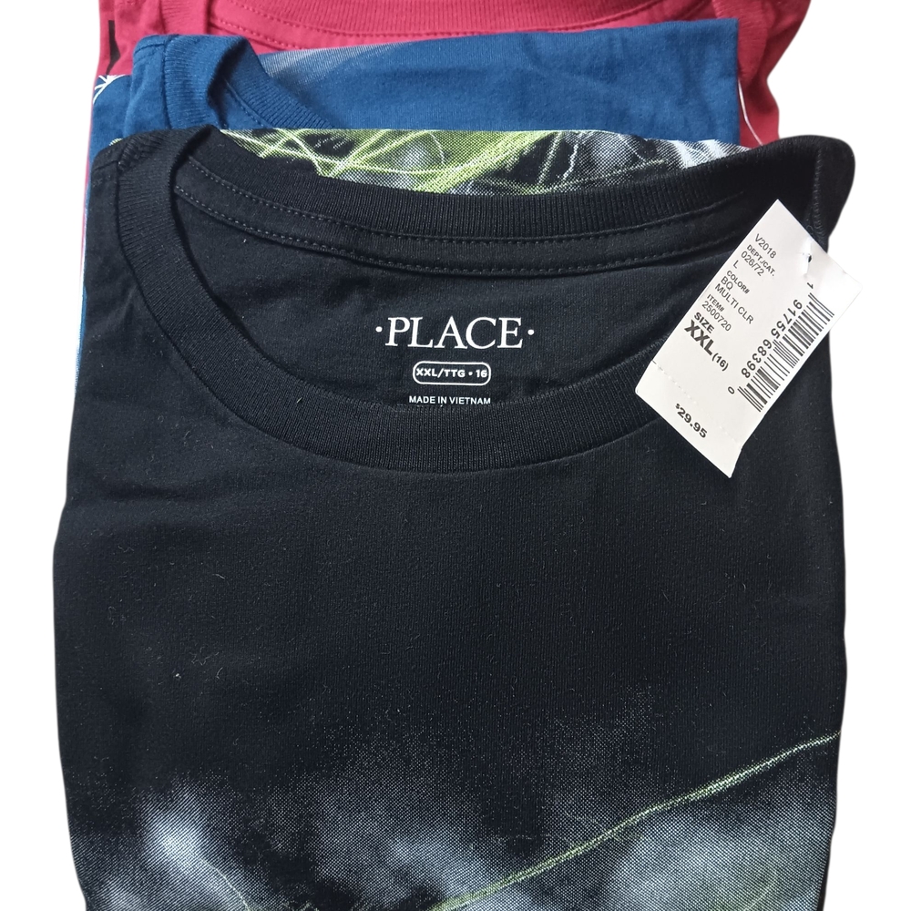 3 New The Children's Place Boys Black, Red and Blue Graphic Tees Long Sleeve